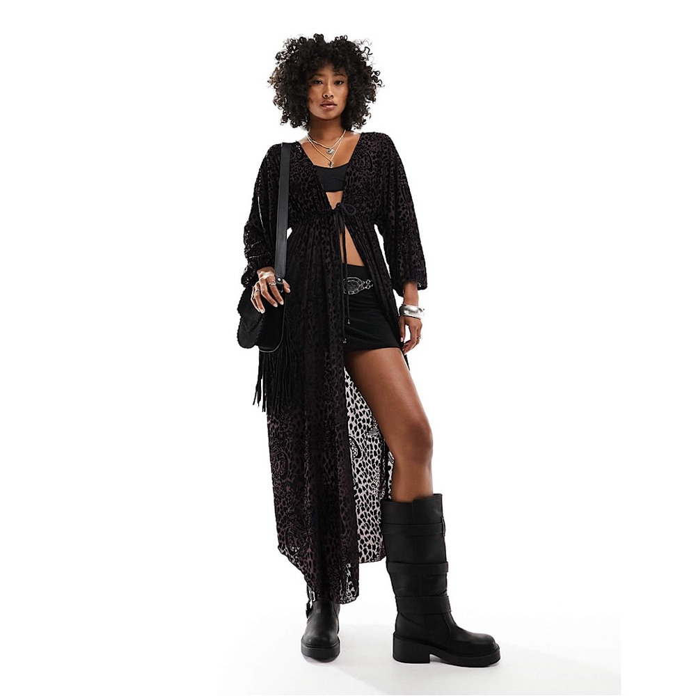 A245 β’ Leopard Velvet Burnout Maxi Kimono